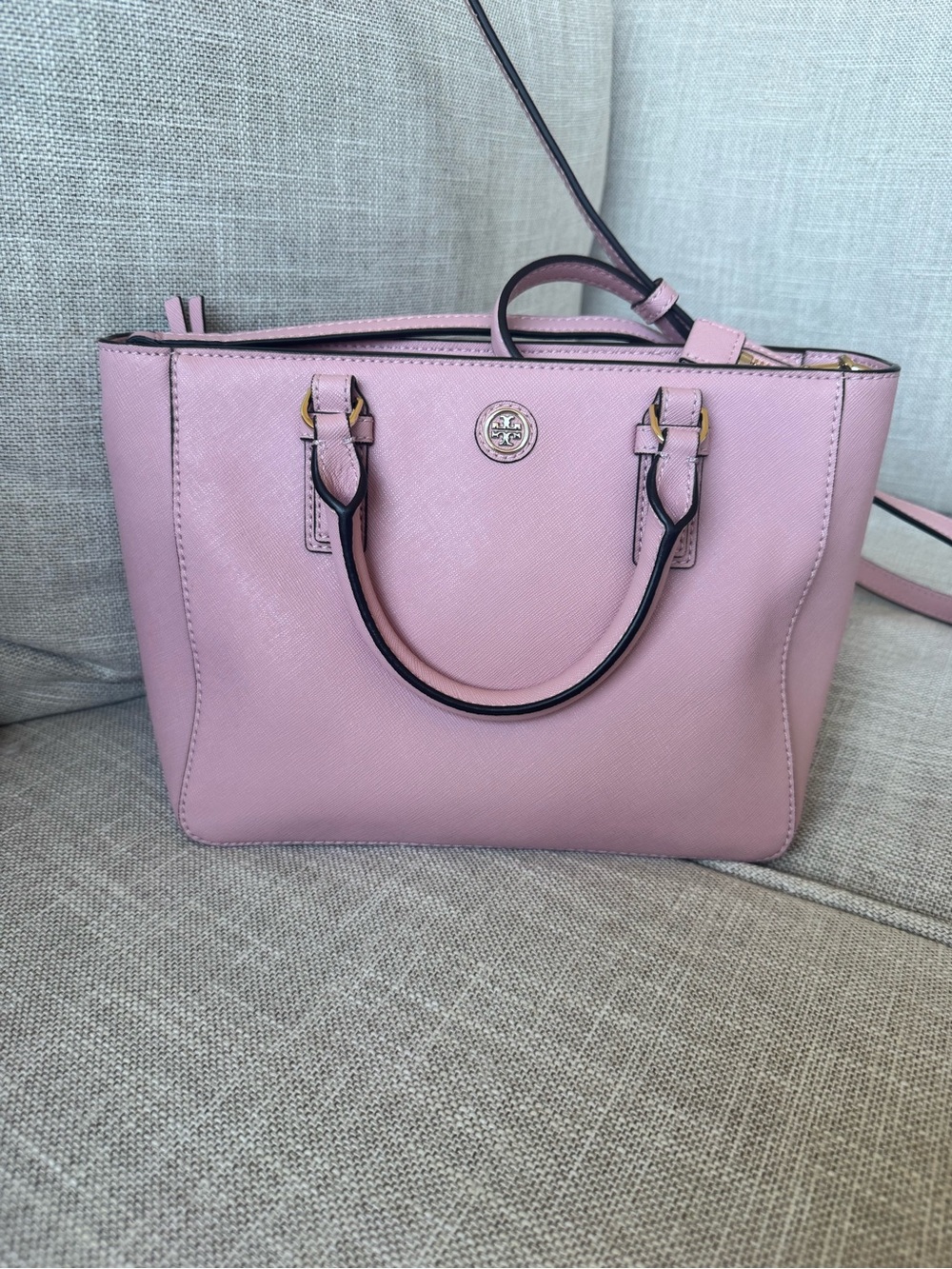 Tory Burch pink leather satchel crossbody bag